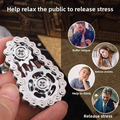 Metal Fidget Spinner – Gear & Chain Stress Relief Desk Toy for Adults