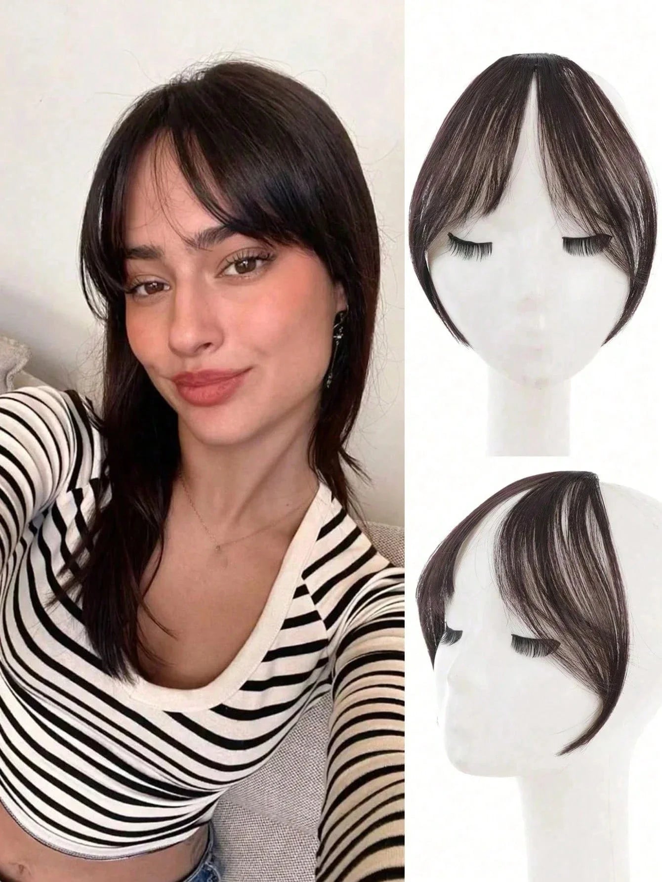 Clip-In Bangs Hair Extension – Synthetic Middle Part Fringe, Natural Seamless Look