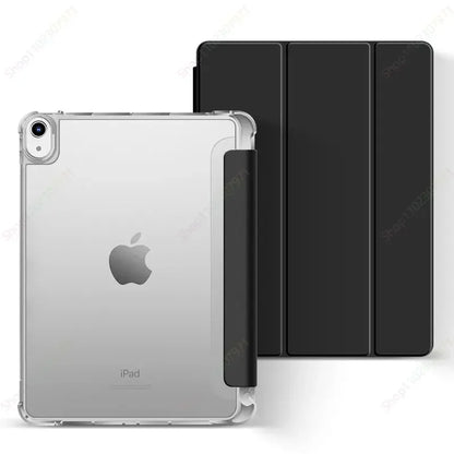 iPad Case with Pencil Holder - Clear Back Trifold Smart Cover