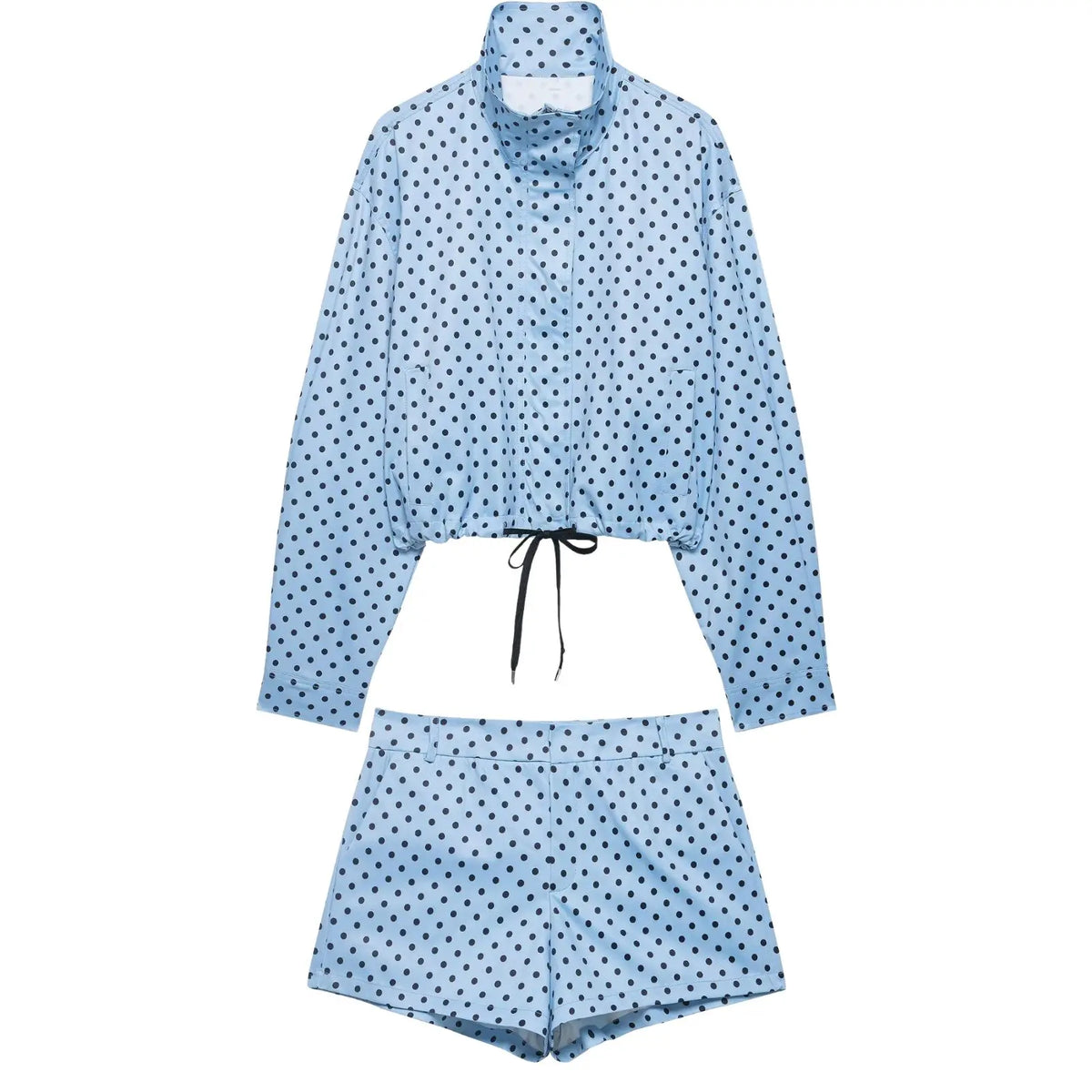 Women's Polka Dot Turtleneck Jacket & Shorts Set – Casual Autumn Outfit
