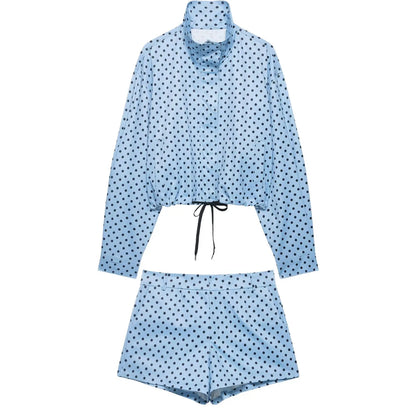 Women's Polka Dot Turtleneck Jacket & Shorts Set – Casual Autumn Outfit