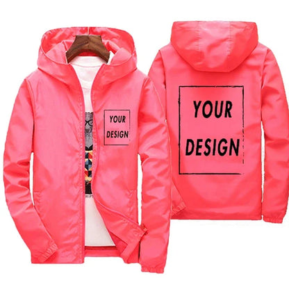 Men's Custom Logo Windbreaker Jacket – Waterproof Hooded Coat Up to 7XL