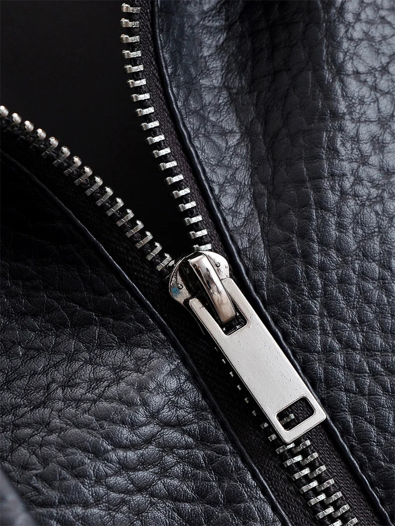 Women's Faux Leather Moto Jacket – Pebble Texture Autumn Coat