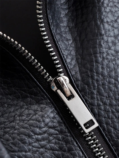 Women's Faux Leather Moto Jacket – Pebble Texture Autumn Coat