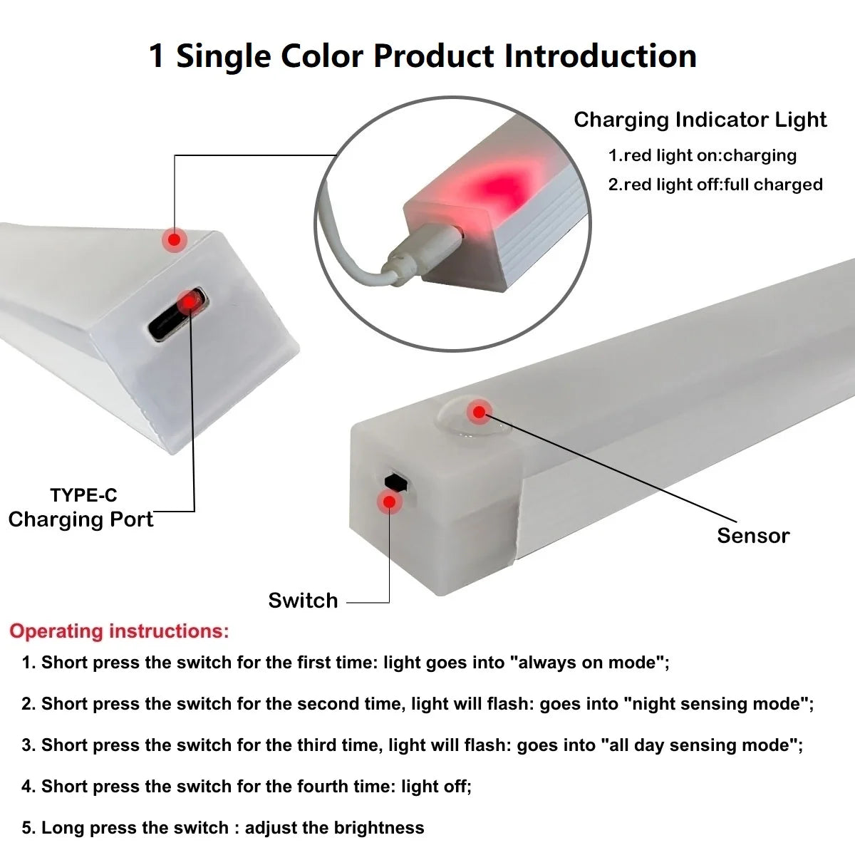 Motion Sensor LED Night Light Strip – USB Rechargeable Cabinet Bar Lamp