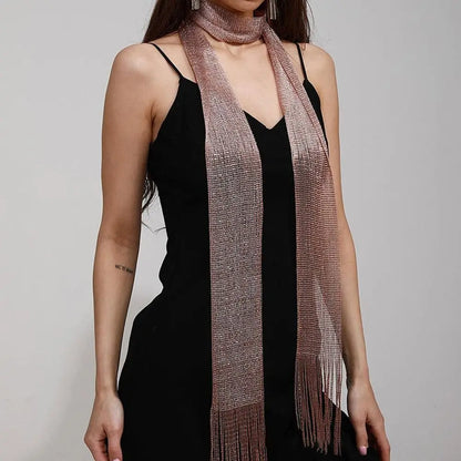 Shiny Tassel Scarf Necklace for Women – Glitter Party Evening Wrap