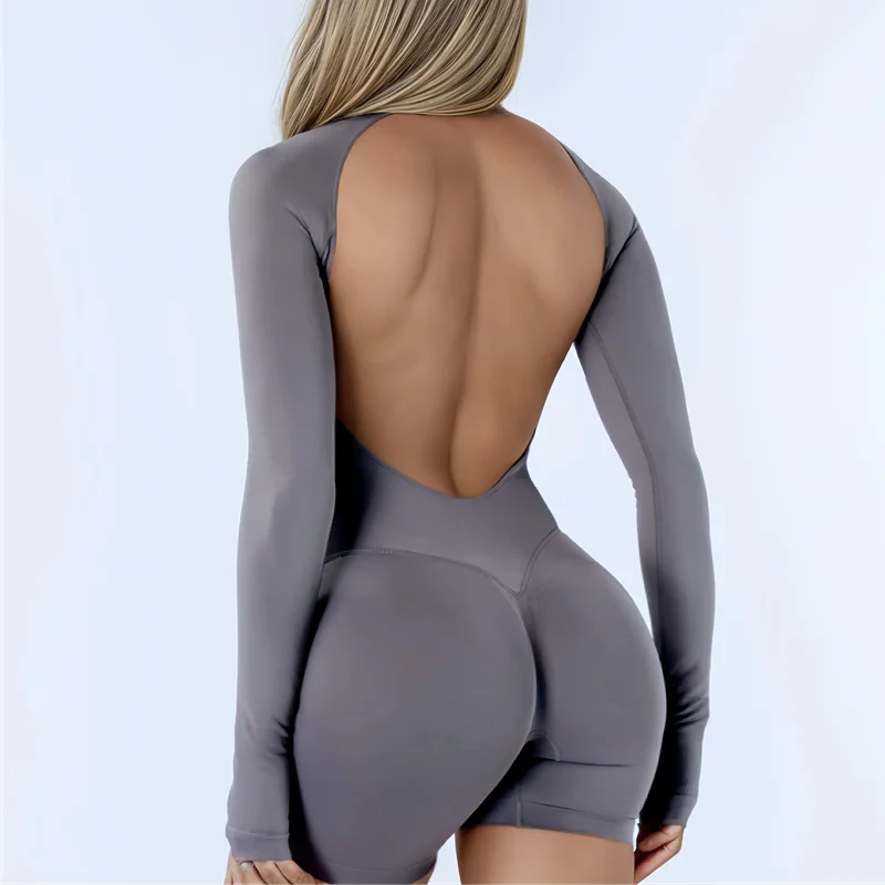 Women's Backless Long Sleeve Yoga Jumpsuit – Quick Dry
