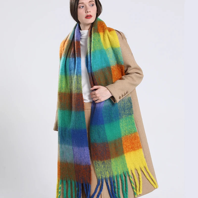 Women's Thick Winter Scarf – Colorblock Cashmere Shawl Wrap