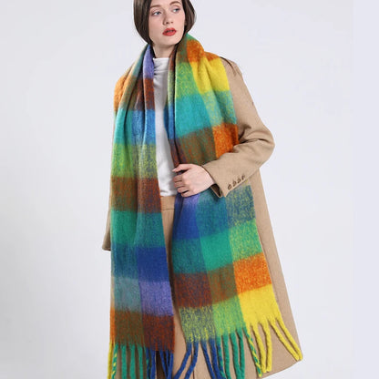 Women's Thick Winter Scarf – Colorblock Cashmere Shawl Wrap