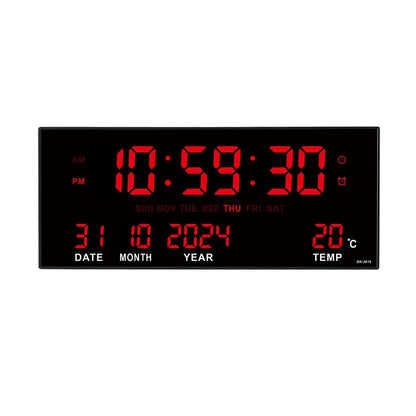 Large LED Digital Wall Clock with Alarm, Date & Temperature Display