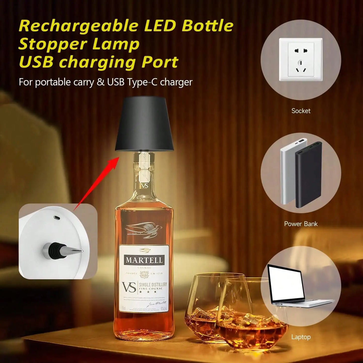 Wine Bottle Lamp – Rechargeable LED Cordless Touch Dimmer