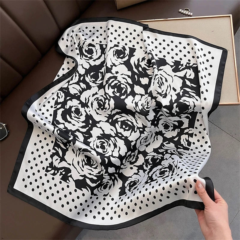 Satin Square Scarf Women Cute Cat Print Headscarf Neckerchief
