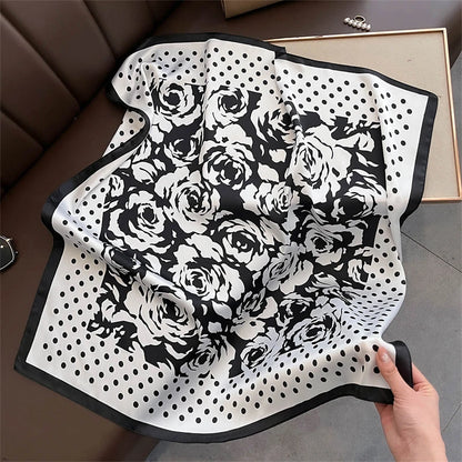 Satin Square Scarf Women Cute Cat Print Headscarf Neckerchief