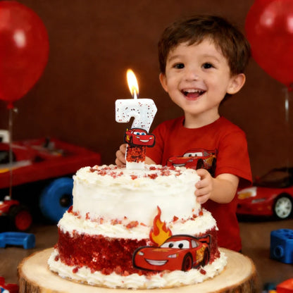Lightning McQueen Birthday Candle – Number 0-9 Glitter Cake Topper for Kids