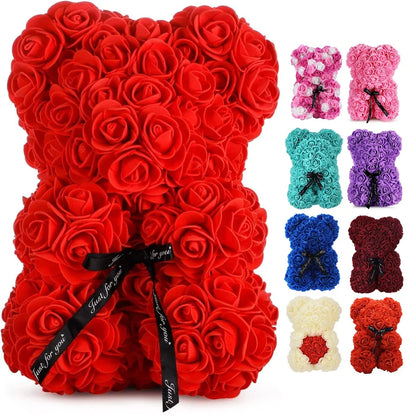 Rose Teddy Bear – Artificial Flower Bear Gift for Valentine's Day, Mother's Day & Birthdays