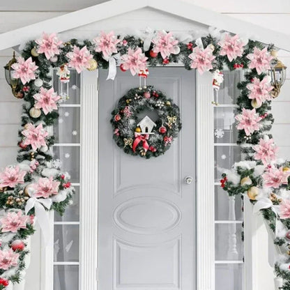 Glitter Artificial Christmas Poinsettia Flowers – Set of 5