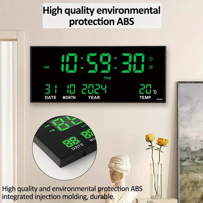 Large LED Digital Wall Clock with Alarm, Date & Temperature Display