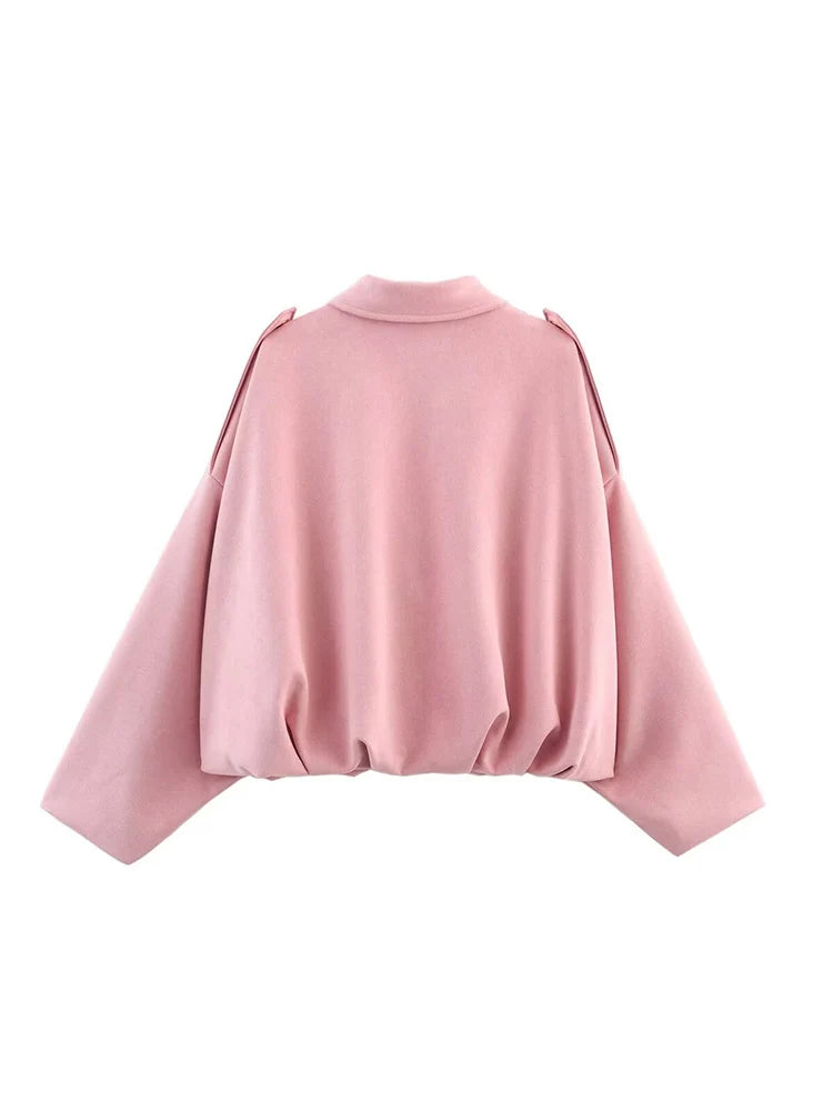 Women's Oversized Suede Bomber Jacket – Long Sleeve Zip-Up Streetwear Coat