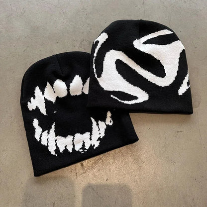 Y2K Goth Spider Web Knit Beanie – Unisex Streetwear Hat