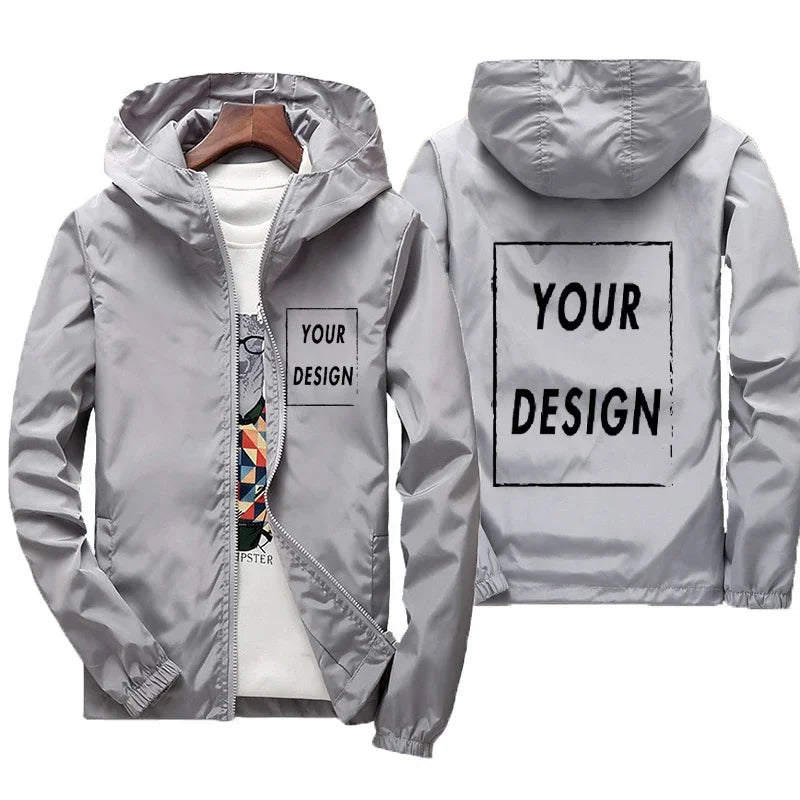 Men's Custom Logo Windbreaker Jacket – Waterproof Hooded Coat Up to 7XL