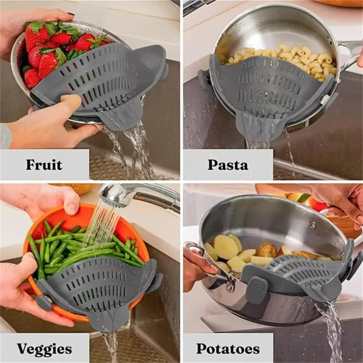 Clip-On Pot Strainer Silicone Adjustable Pan Drain Filter