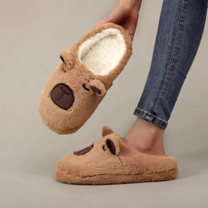 Capybara Plush Slippers – Cute Fuzzy Indoor House Shoes for Women & Men