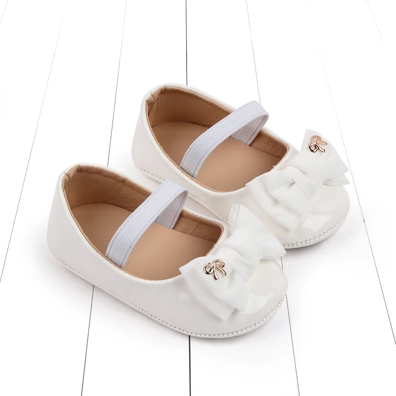 Baby Girl Bowknot Mary Jane Shoes – Soft PU Anti-Slip Sizes 17–19
