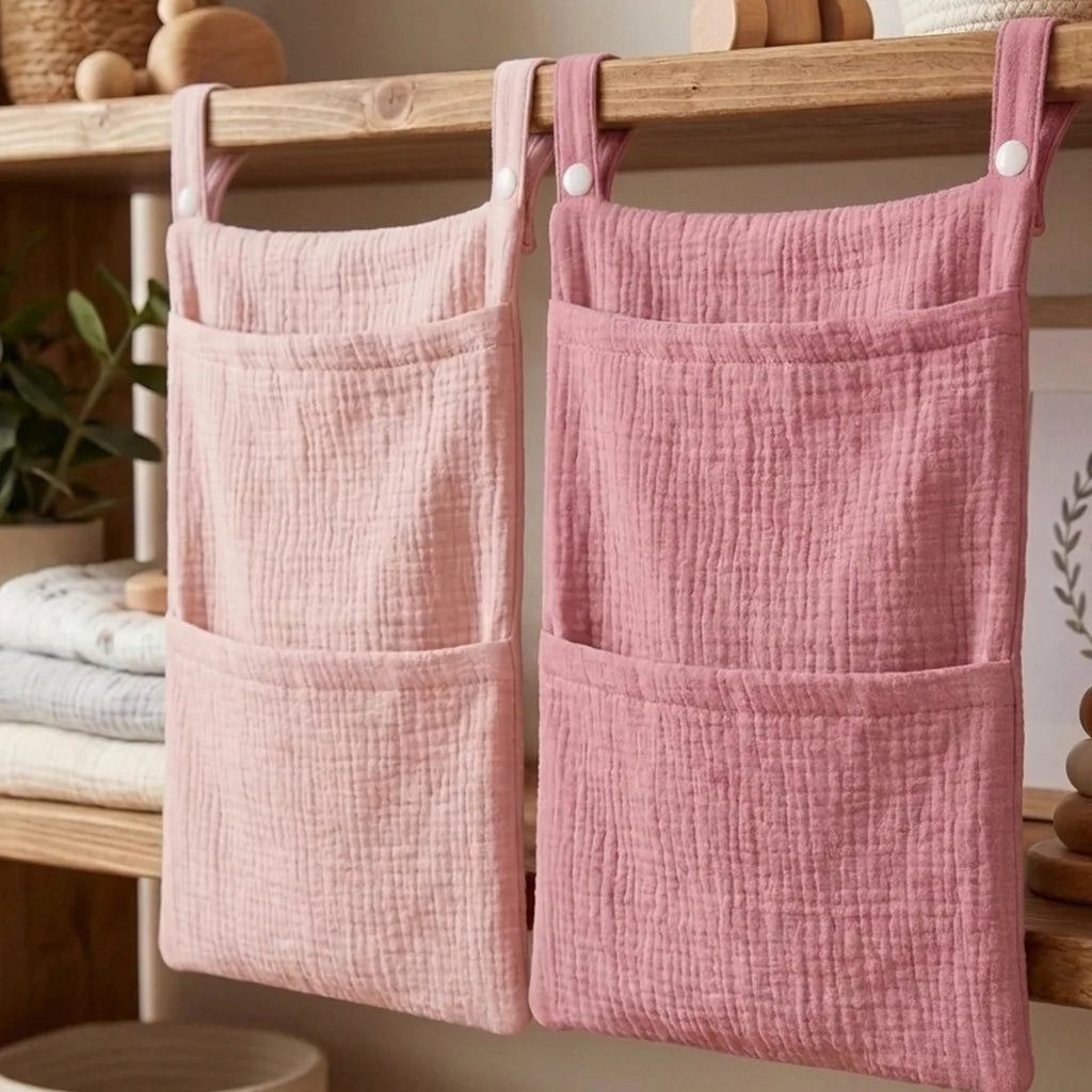 Cotton Baby Crib Hanging Storage Bag – Muslin Nursery Organizer