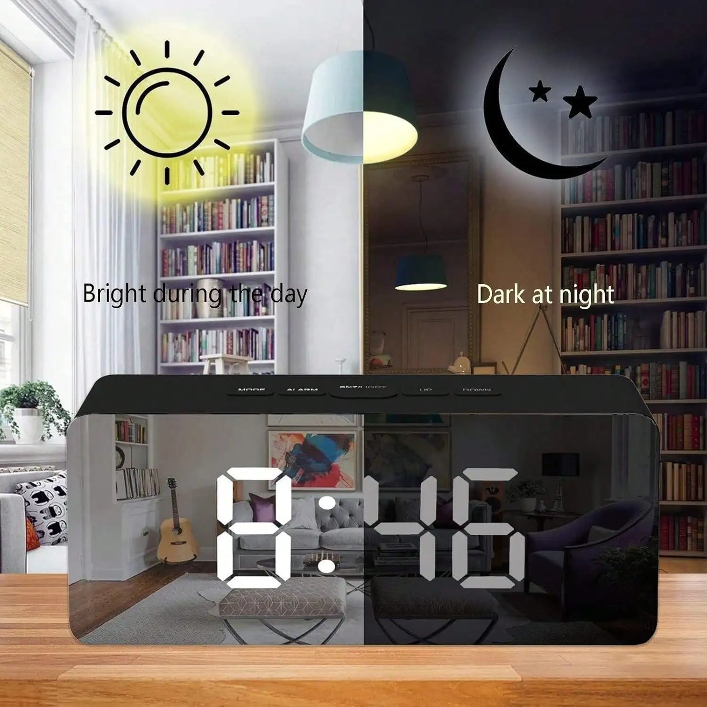 LED Mirror Digital Alarm Clock with Adjustable Brightness