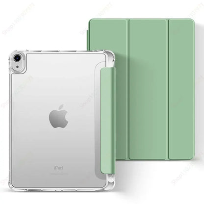 iPad Case with Pencil Holder - Clear Back Trifold Smart Cover