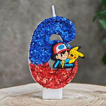 Pokemon Birthday Cake Number Candles – Glitter Anime Figure Decoration