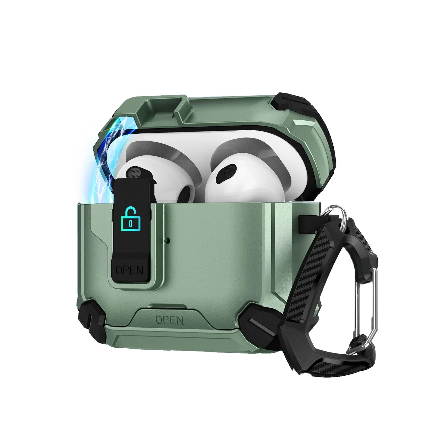 Magnetic Lock AirPods Case with Carabiner – Rugged Design
