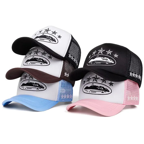Five Star Embroidered Trucker Hat – Unisex Mesh Baseball Cap