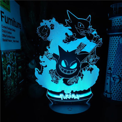 Pokémon Gengar Haunter Gastly 3D LED Night Light USB Color Changing Lamp