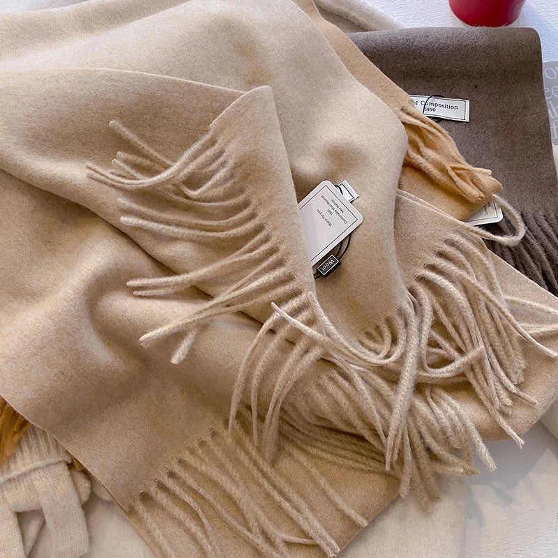 Cashmere-Feel Winter Scarf for Women – Soft Wool Pashmina Shawl with Tassels