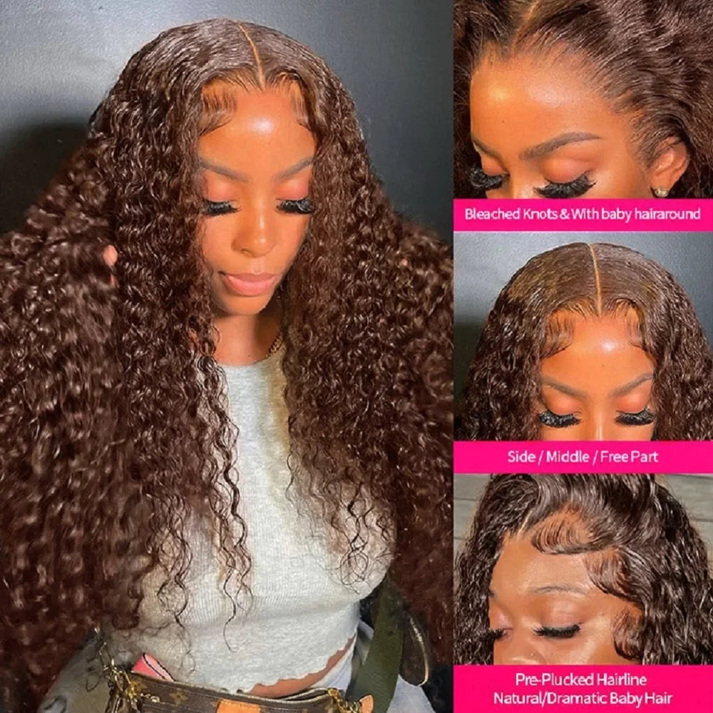 Chocolate Brown Curly Lace Front Human Hair Wig – Brazilian Deep Wave