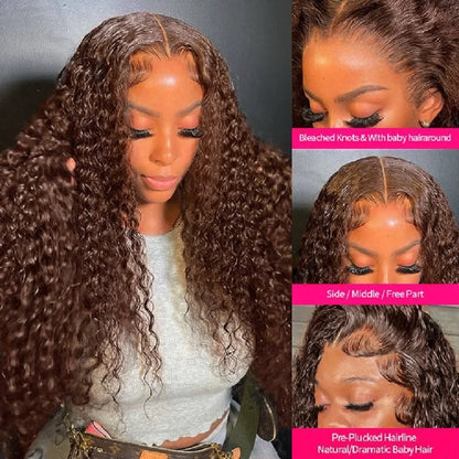 Chocolate Brown Curly Lace Front Human Hair Wig – Brazilian Deep Wave