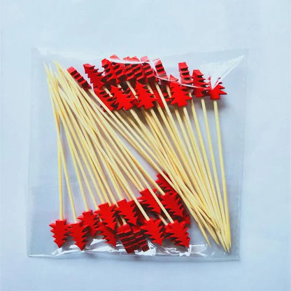 Christmas Bamboo Fruit Picks 50pcs – Festive Disposable Party Skewers