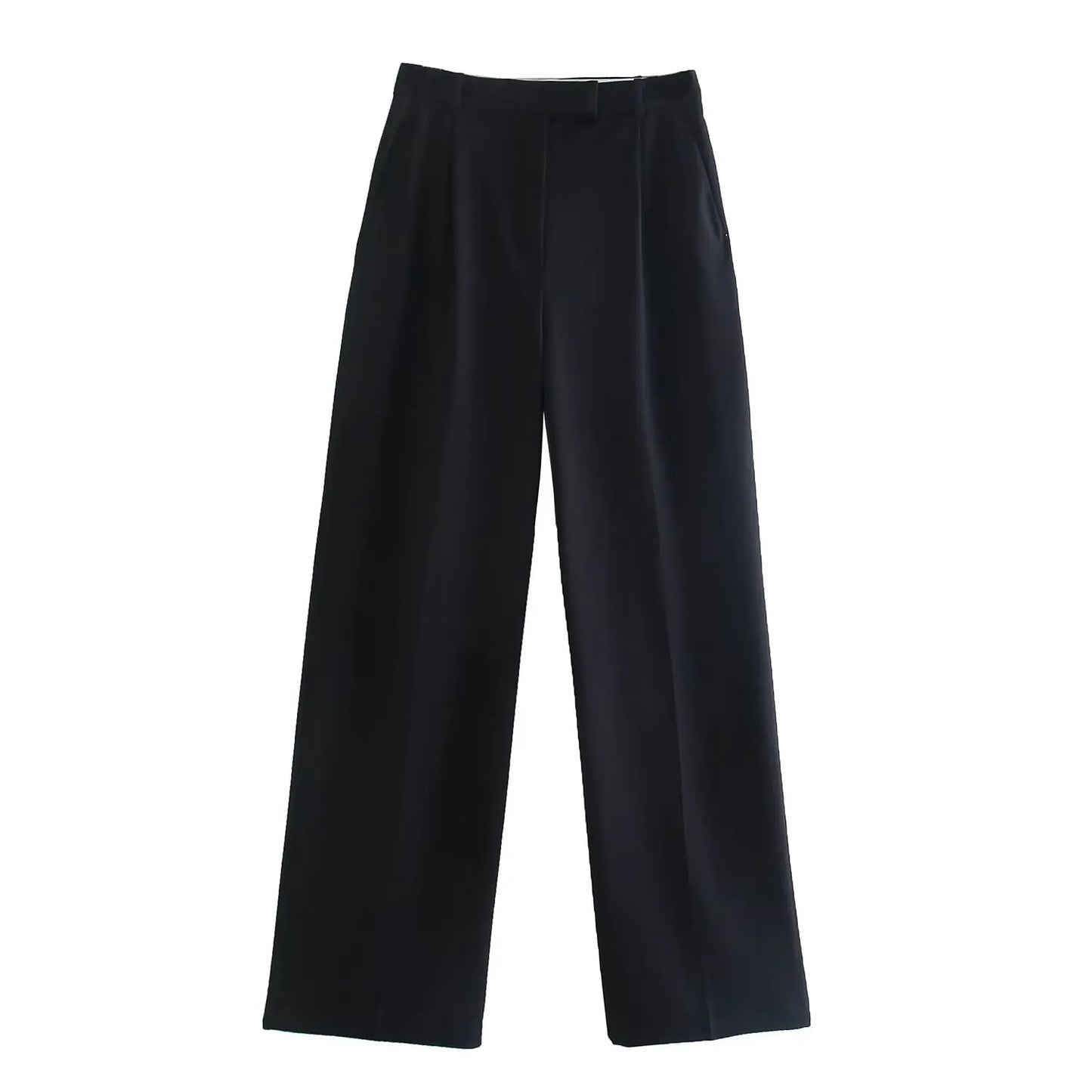 Women's High Waist Wide Leg Trousers with Front Zipper