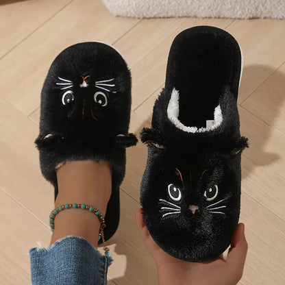 Women's Plush Cat Slippers – Cozy Non-Slip Indoor House Shoes