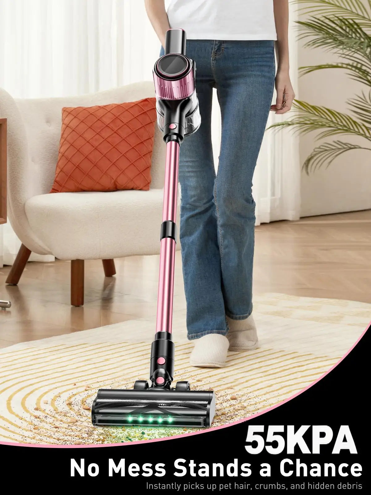Cordless Stick Vacuum Cleaner 55KPa 500W – 10-in-1 for Home & Pet Hair