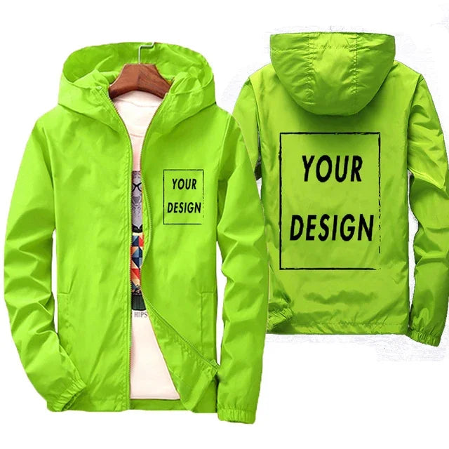 Men's Custom Logo Windbreaker Jacket – Waterproof Hooded Coat Up to 7XL