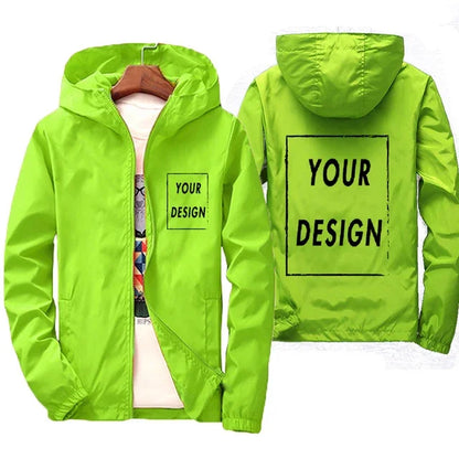 Men's Custom Logo Windbreaker Jacket – Waterproof Hooded Coat Up to 7XL