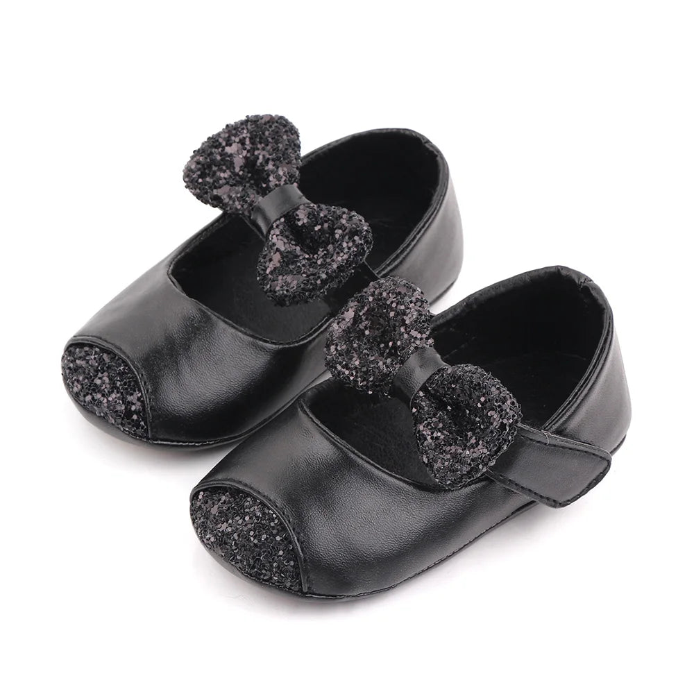 Baby Girl Mary Jane Shoes – Glitter Bowknot Soft PU Anti-Slip