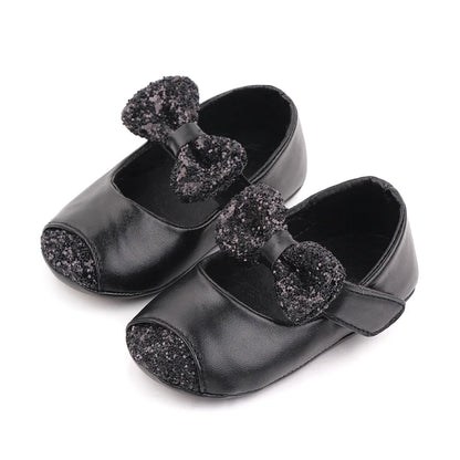Baby Girl Mary Jane Shoes – Glitter Bowknot Soft PU Anti-Slip