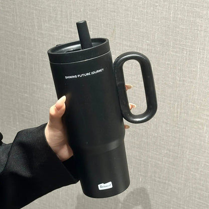 Vacuum Insulated Travel Tumbler with Straw & Handle 25.4oz