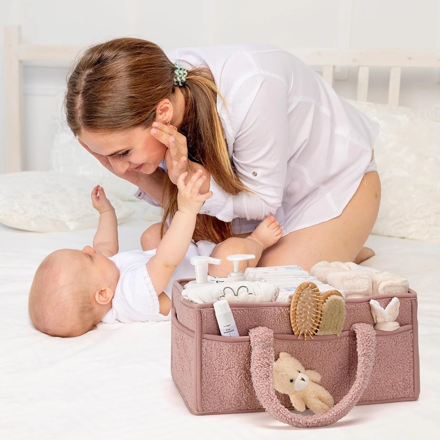Baby Diaper Caddy Organizer – Plush Teddy Bear Changing Table Caddy