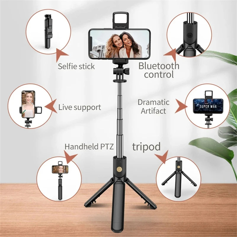 Bluetooth Selfie Stick Tripod with LED Fill Light – 680mm Extendable