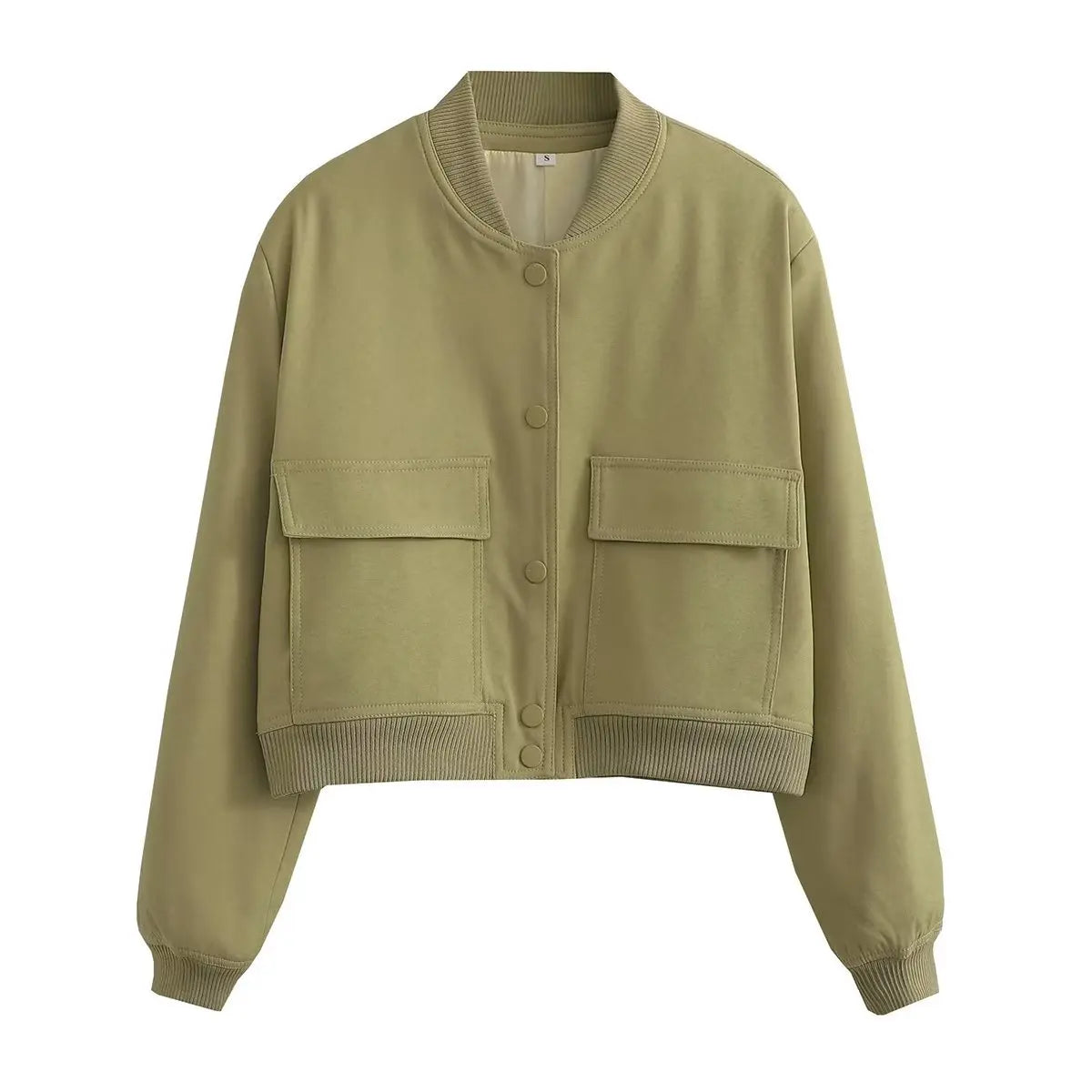 Women's Bomber Jacket with Pockets – Single Breasted Long Sleeve Coat