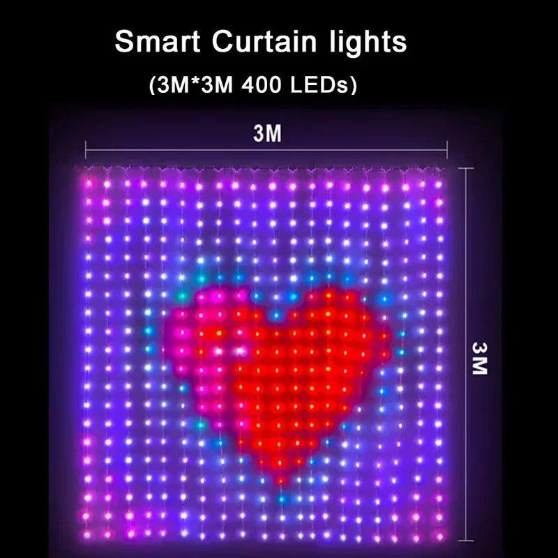 Smart LED Curtain Lights – 400 LEDs, App & Remote Control, Music Sync